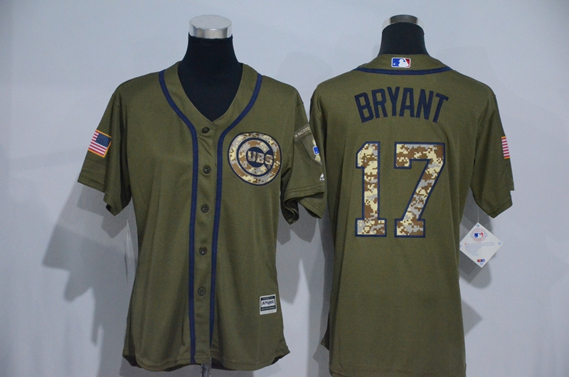 Womens 2017 MLB Chicago Cubs #17 Bryant Green Salute to Service Stitched Baseball Jersey